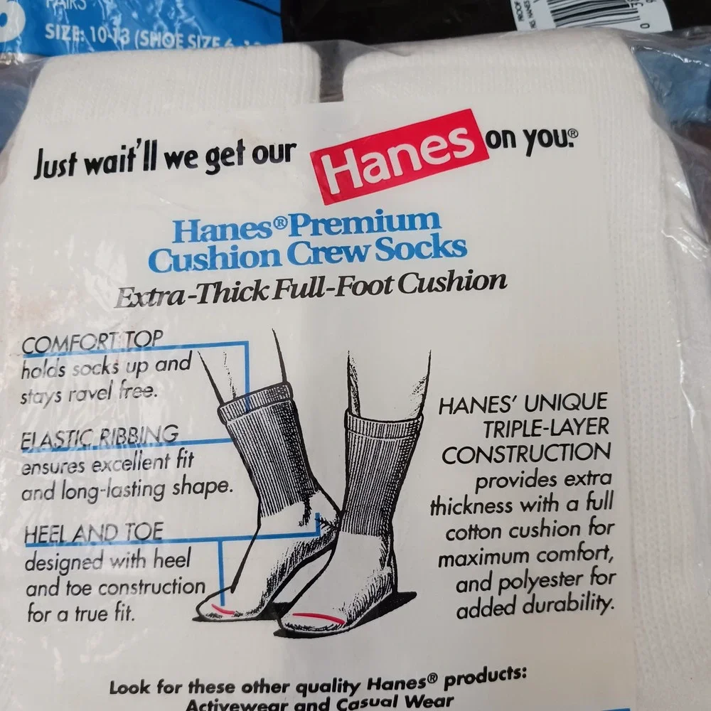 Vintage 1997 Hanes Premium Extra Thick Cushion Crew Socks Mens 10-13